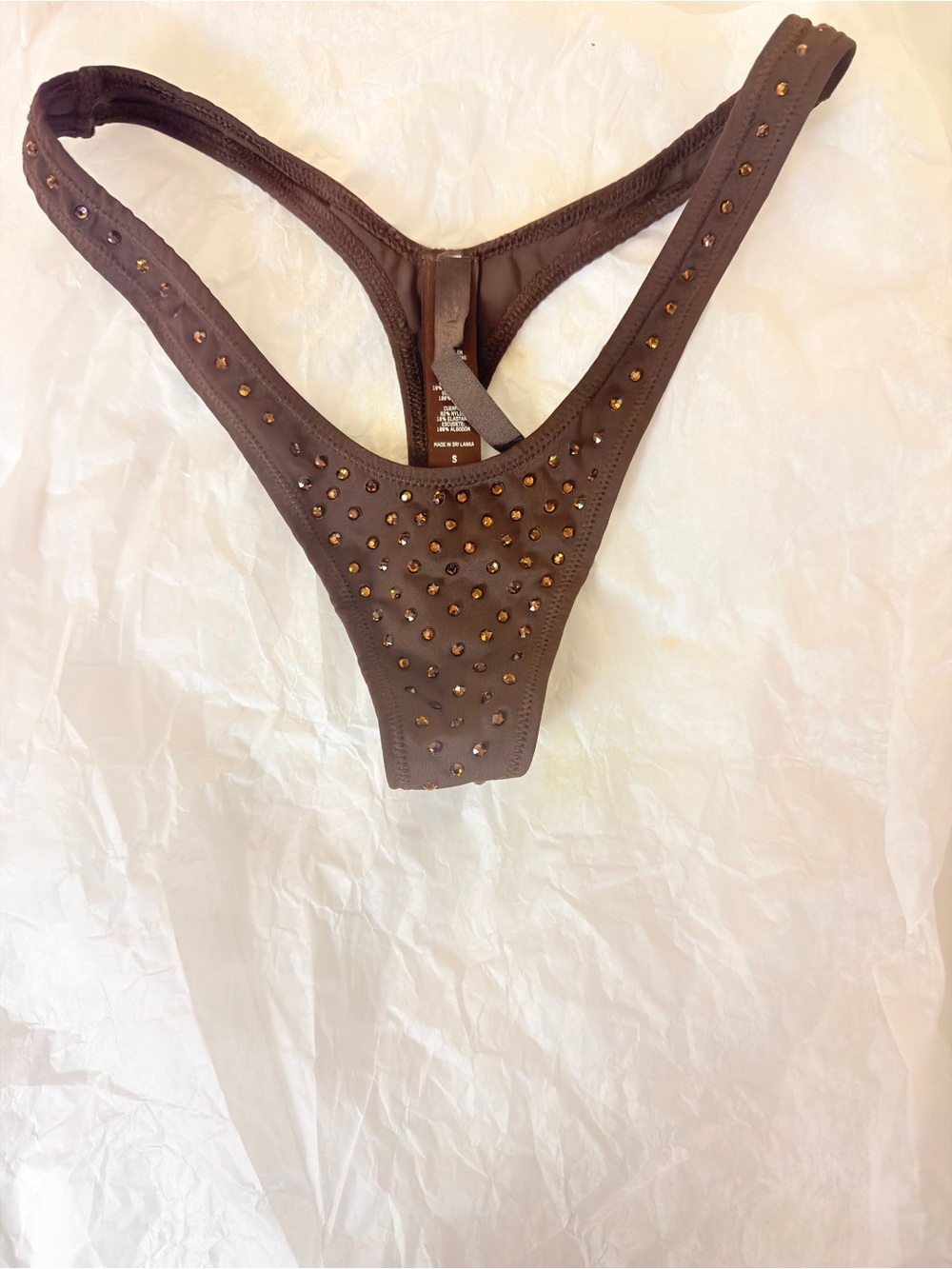 SKIMS Swarovski Rhinestone micro thong in cocoa small
